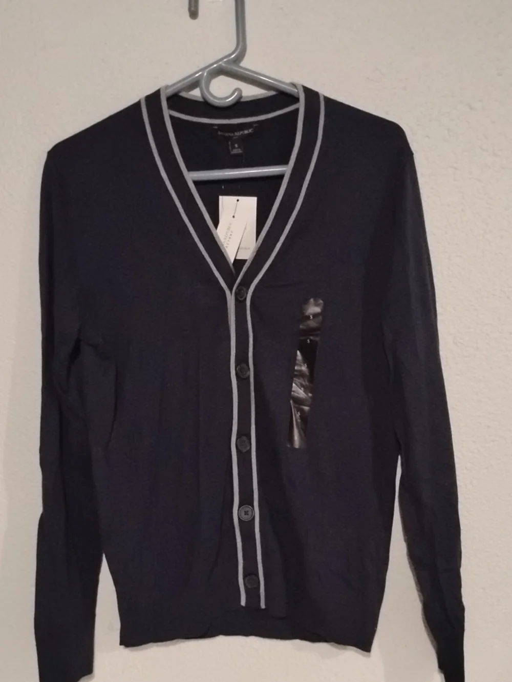 Men's Banana Republic Navy V-Neck Cardigan with Contrast Trim Size Small